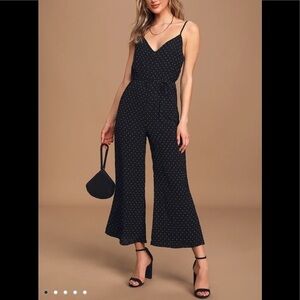 Lulus Charming Ways Black White Polka Dot Culotte Jumpsuit Small